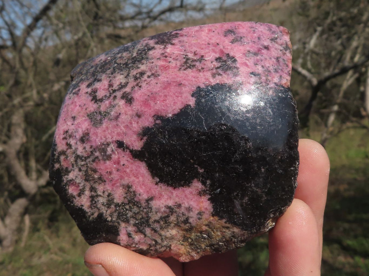 Polished Half Polished Pink & Black Rhodonite Pieces x 4 From Ambindavato, Madagascar - TopRock