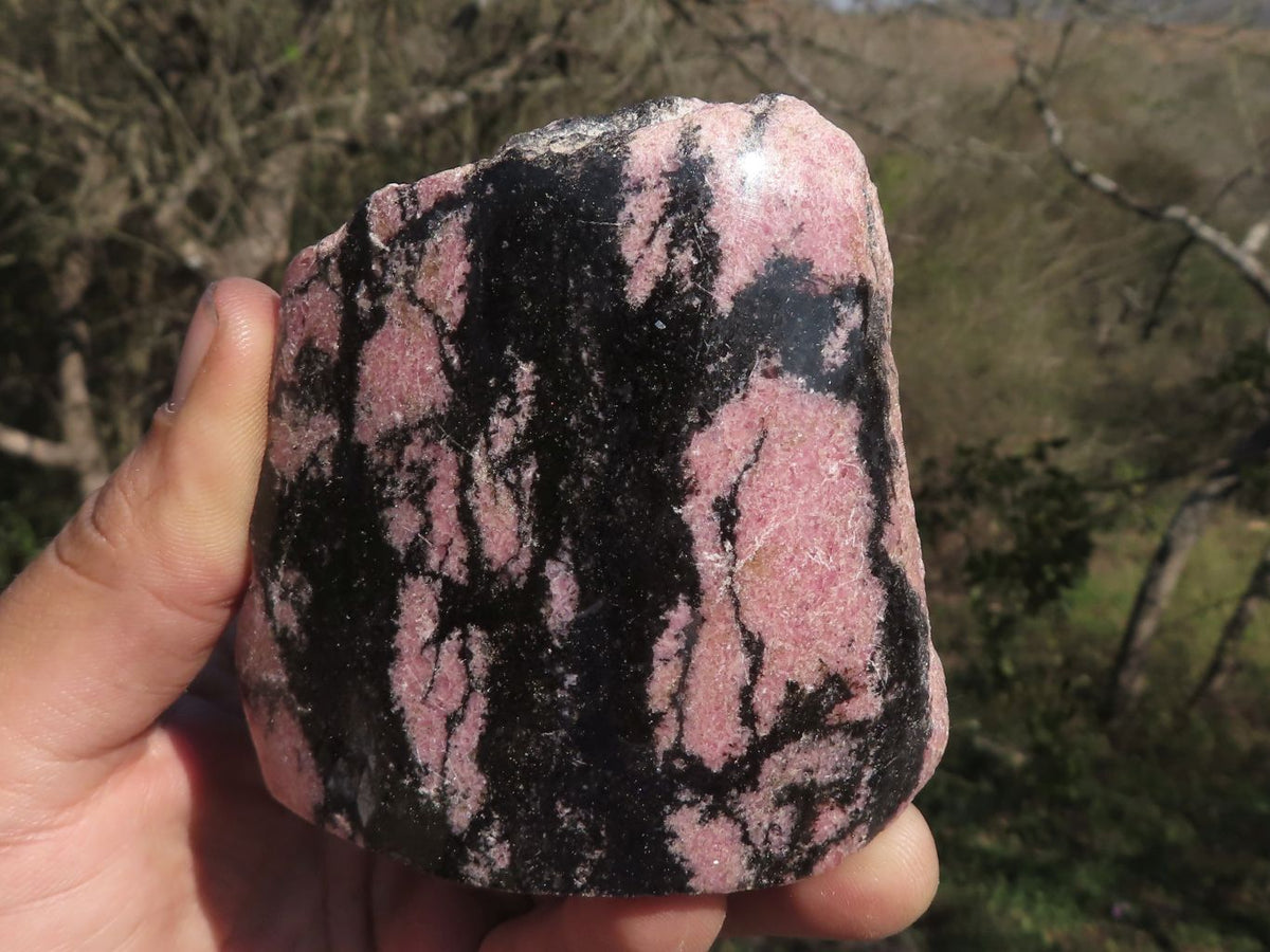 Polished Half Polished Pink & Black Rhodonite Pieces x 4 From Ambindavato, Madagascar - TopRock