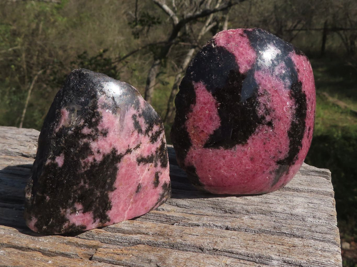 Polished Half Polished Pink & Black Rhodonite Pieces x 4 From Ambindavato, Madagascar - TopRock