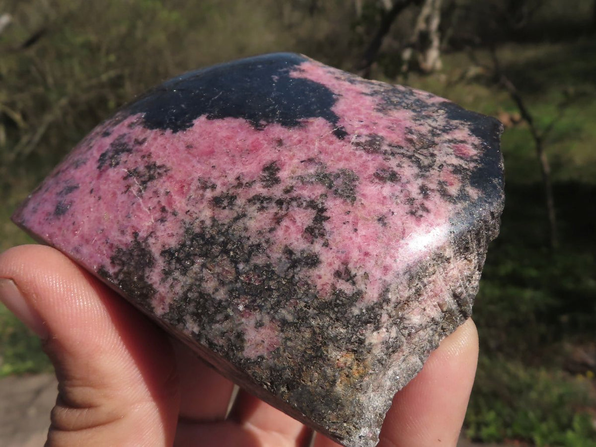 Polished Half Polished Pink & Black Rhodonite Pieces x 4 From Ambindavato, Madagascar - TopRock