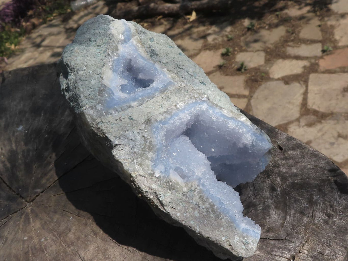 Natural Blue Lace Agate Geode Specimens x 3 From Nsanje, Malawi - TopRock