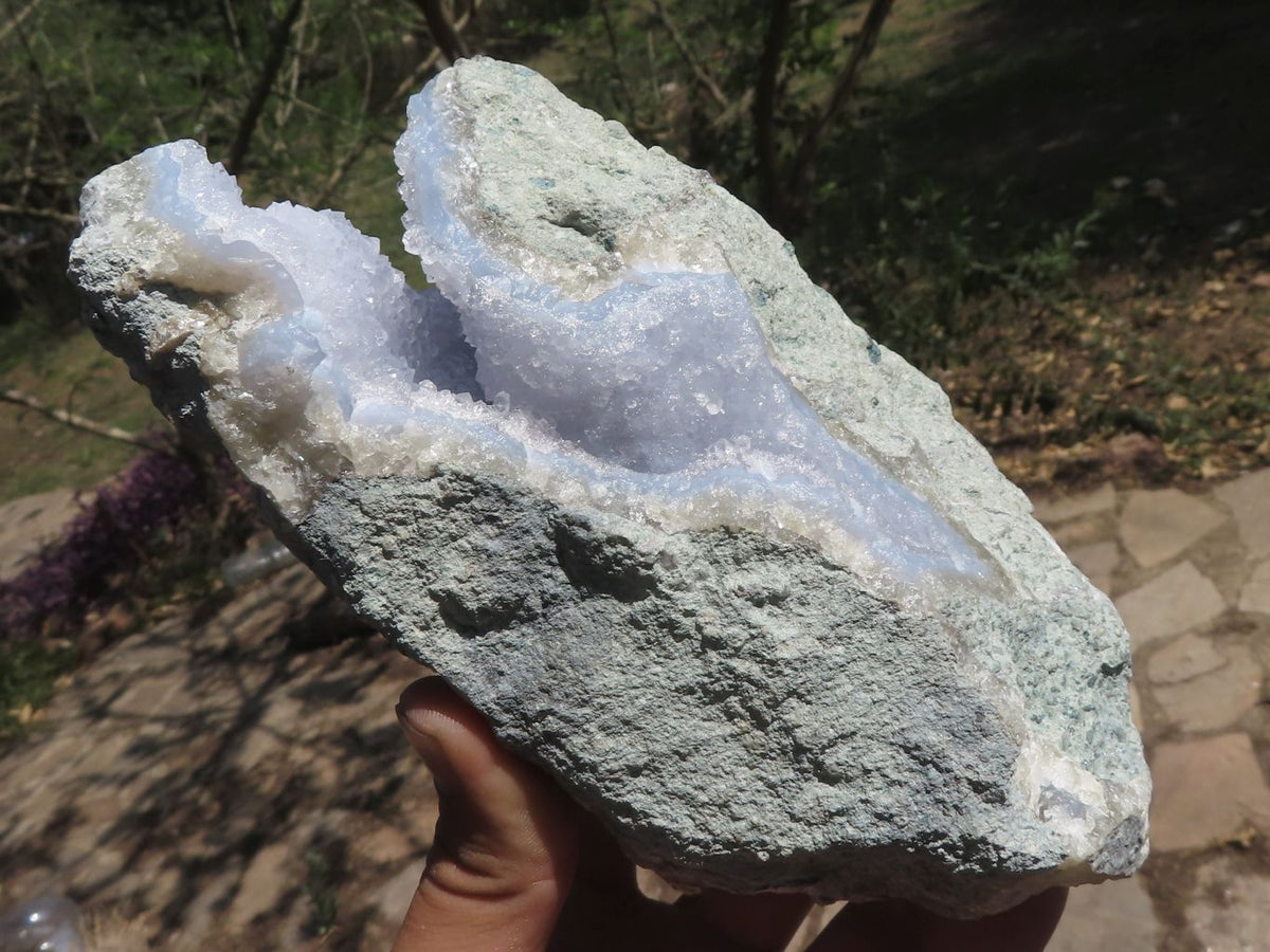 Natural Blue Lace Agate Geode Specimens x 3 From Nsanje, Malawi - TopRock