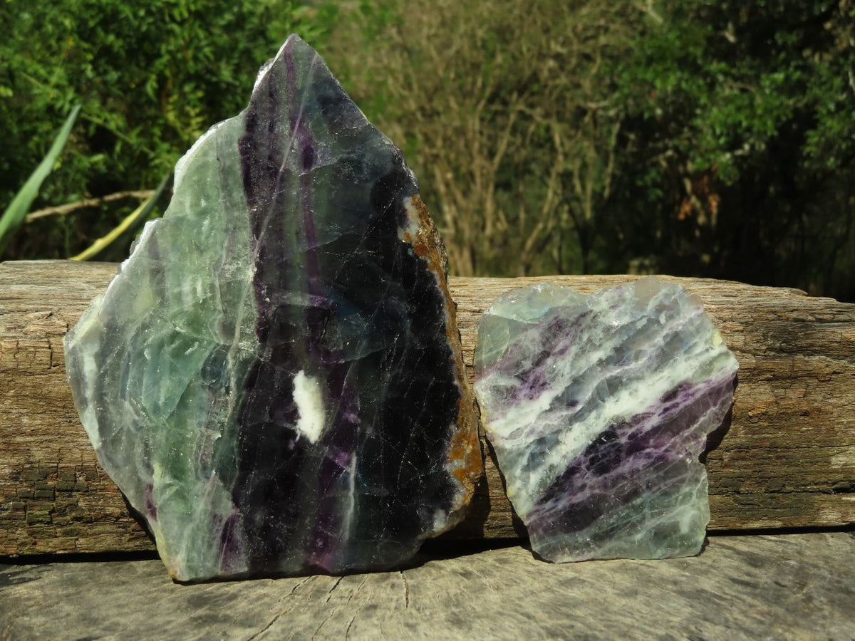 Polished Semi Translucent Watermelon Fluorite Slices x 2 From Uis, Namibia - TopRock