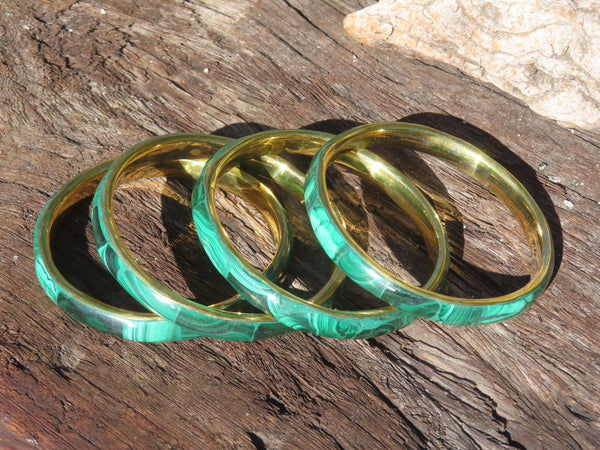 Polished Malachite Bangles set in Brass and Copper Base - Sold per piece From Congo - TopRock