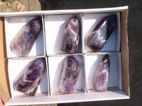 Polished Chevron Amethyst Points x 6 From Zambia - Toprock Gemstones and Minerals