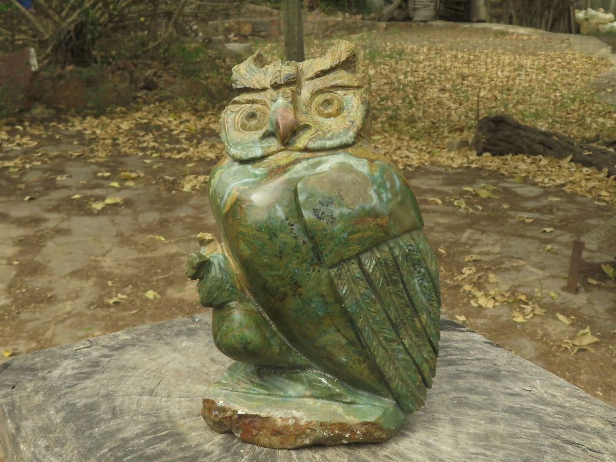 Polished Large Green Verdite Owl Carving x 1 From Zimbabwe - TopRock