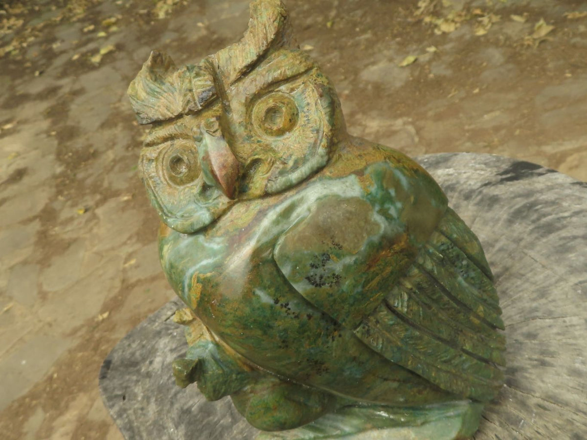 Polished Large Green Verdite Owl Carving x 1 From Zimbabwe - TopRock