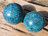 Polished Conglomerate Chrysocolla Spheres  x 2 From Congo - Toprock Gemstones and Minerals