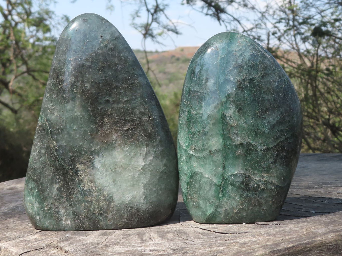 Polished Green Fuchsite Emerald Quartz Standing Free Forms With Mica Inclusions x 2 From Madagascar - TopRock