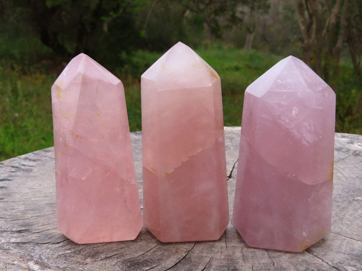 Polished Rose Quartz Crystal Points x 3 From Madagascar - TopRock