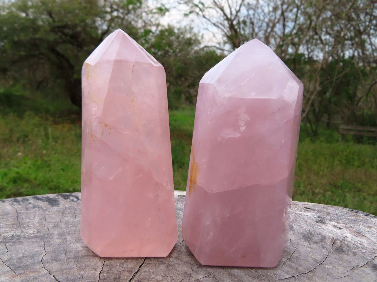 Polished Rose Quartz Crystal Points x 3 From Madagascar - TopRock