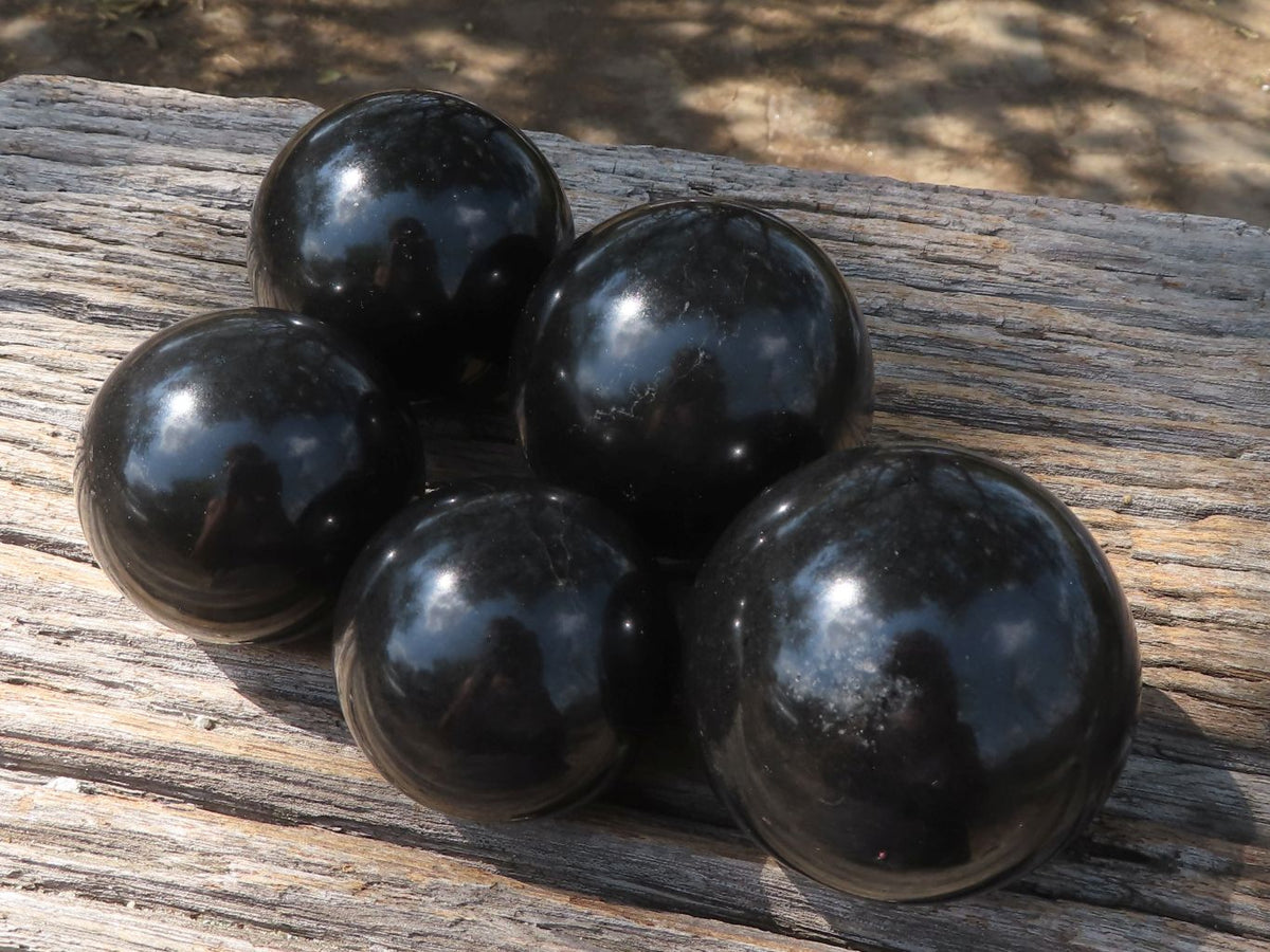 Polished Small Heat Stable Black Basalt Spheres x 5 From Madagascar - TopRock