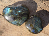 Polished  Puffy Labradorite Gemstone Hearts  x 2 From Tulear, Madagascar - Toprock Gemstones and Minerals
