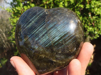 Polished  Puffy Labradorite Gemstone Hearts  x 2 From Tulear, Madagascar - Toprock Gemstones and Minerals