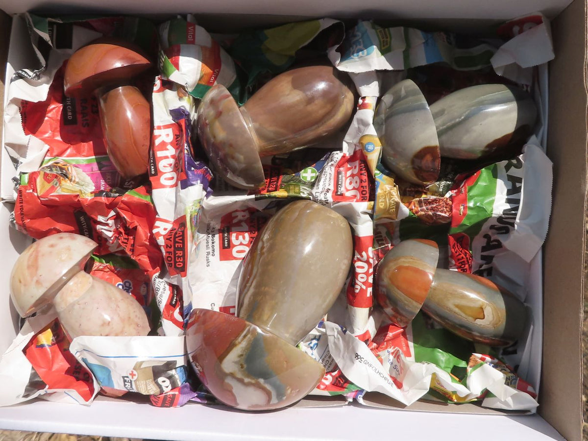 Polished Large Lovely Polychrome / Picasso Jasper Mushrooms x 6 From Mahajanga, Madagascar - TopRock