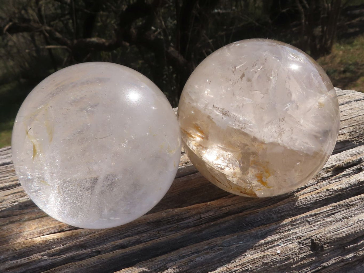 Polished Quartz Crystal Balls / Spheres With Reflective Rainbow Veils x 2 From Madagascar - TopRock