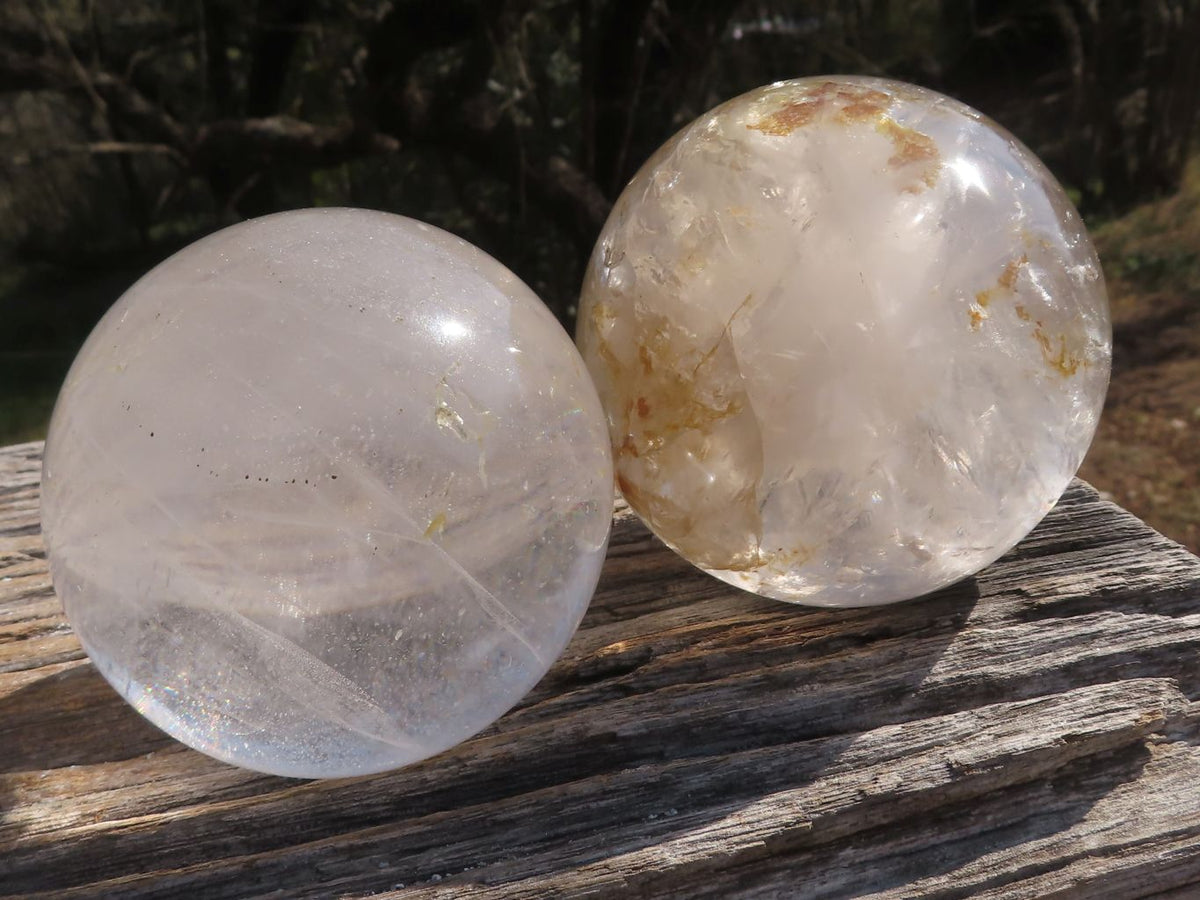 Polished Quartz Crystal Balls / Spheres With Reflective Rainbow Veils x 2 From Madagascar - TopRock