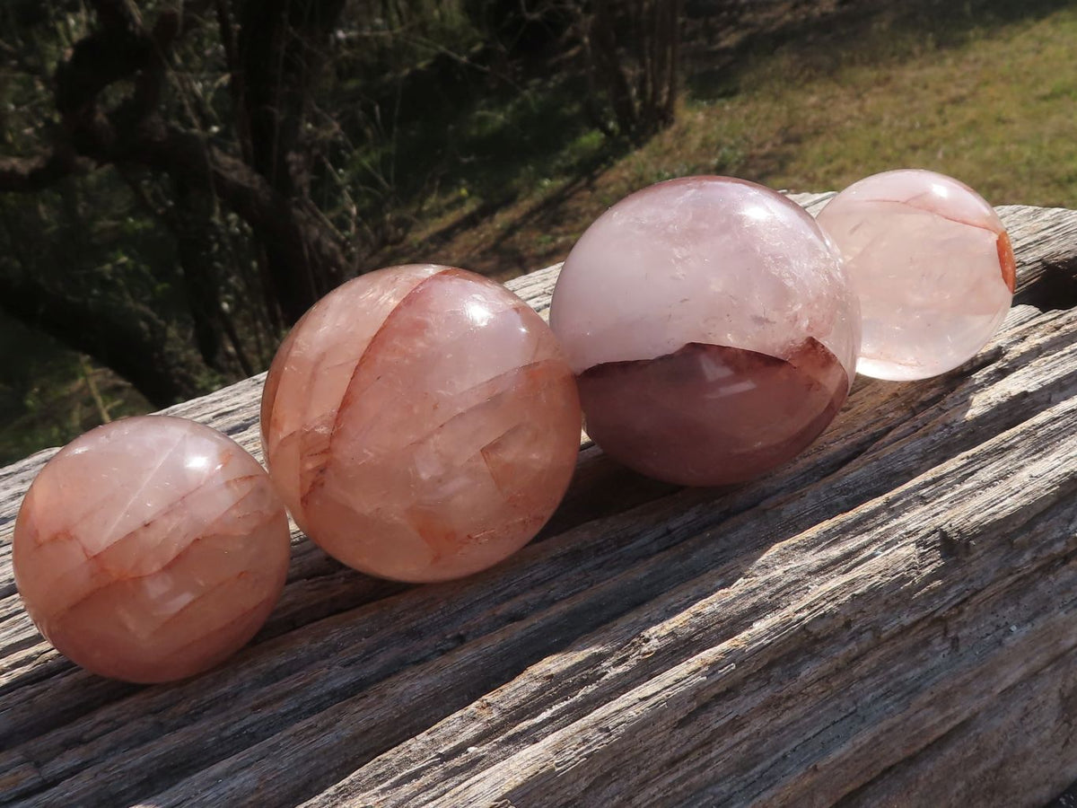 Polished Gemmy Red Hematoid "Fire" Quartz Spheres x 4 From Madagascar - TopRock