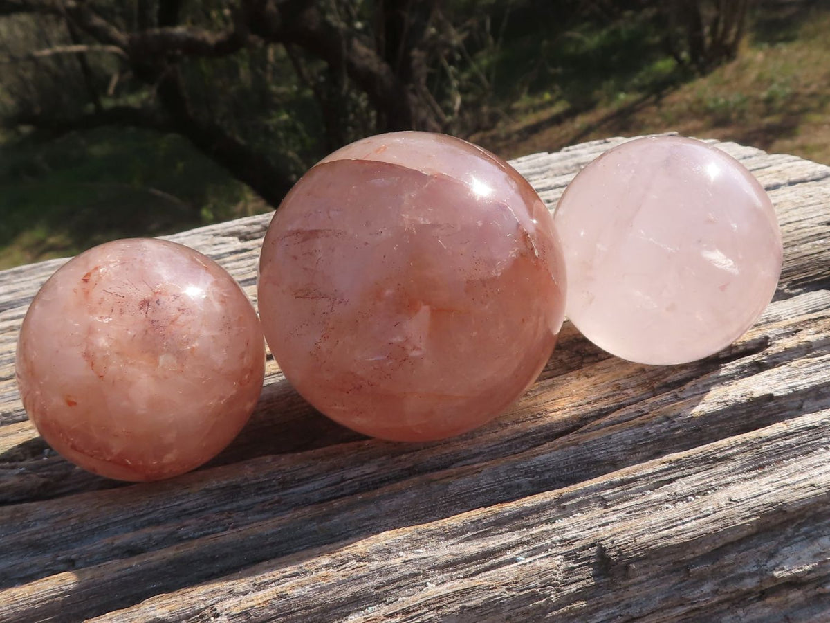 Polished Gemmy Red Hematoid "Fire" Quartz Spheres x 4 From Madagascar - TopRock