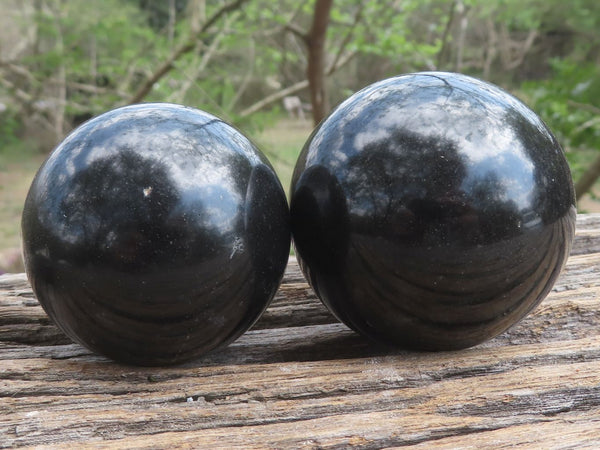 Polished Black Basalt Spheres (Heat Stable for therapy)  x 12 From Madagascar - TopRock