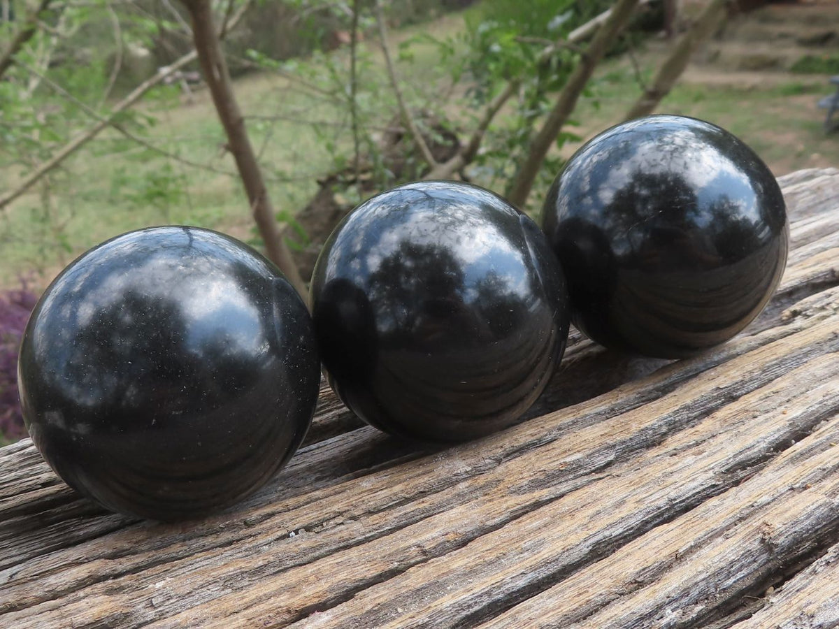 Polished Black Basalt Spheres (Heat Stable for therapy) x 12 From Madagascar - TopRock