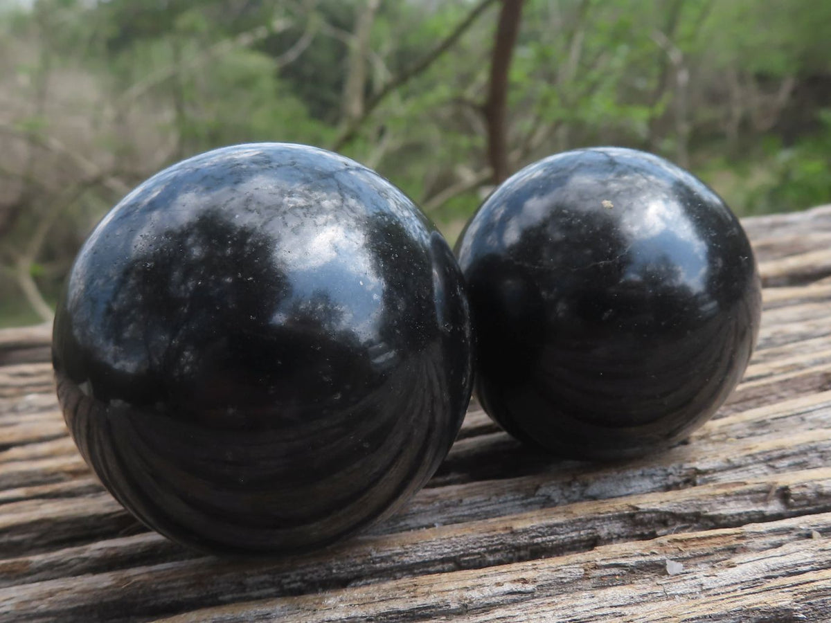 Polished Black Basalt Spheres (Heat Stable for therapy) x 12 From Madagascar - TopRock