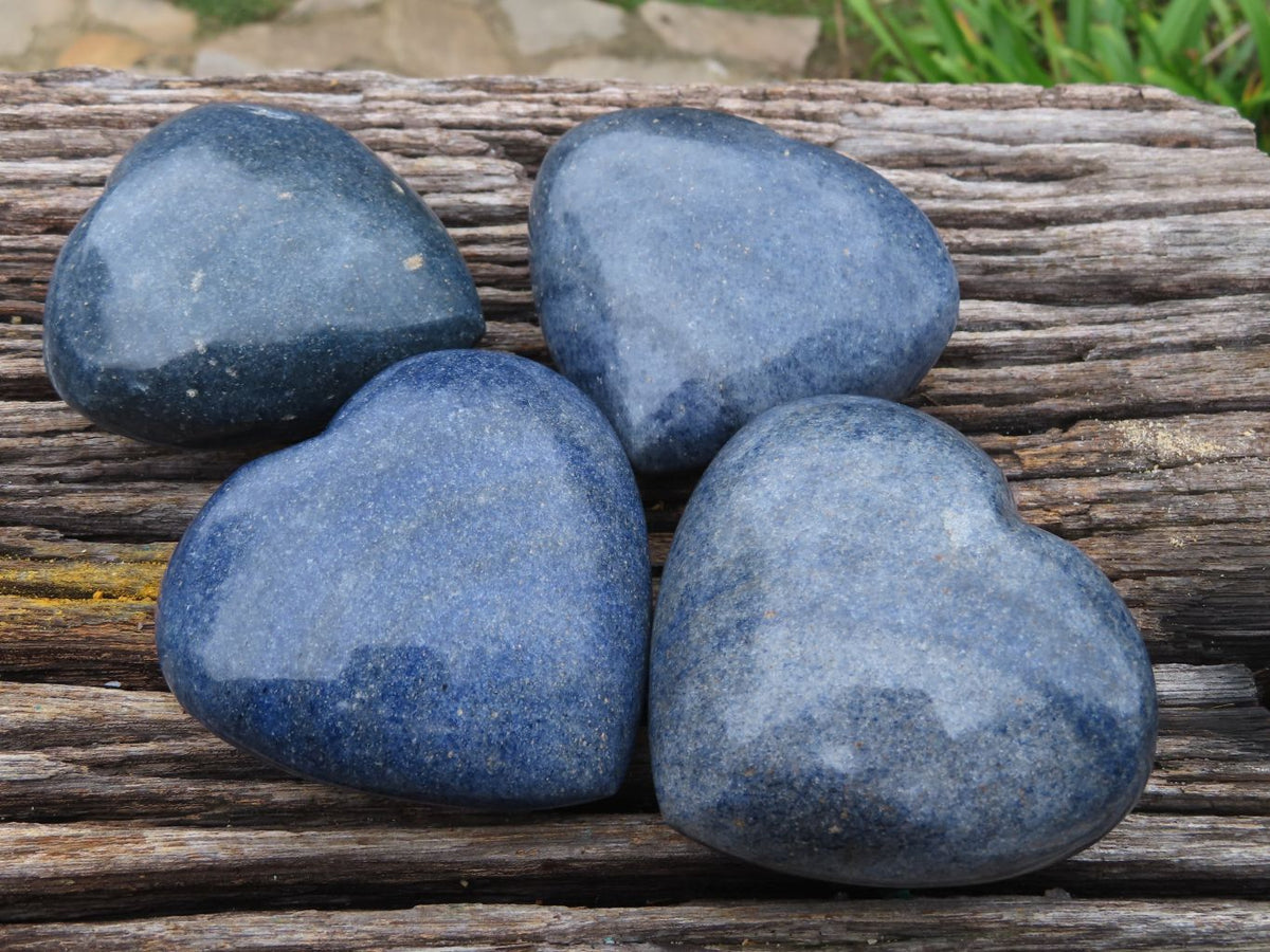 Polished Lazulite (Magnesium, Iron, and Aluminium Phosphate) Hearts x 4 From Ambatofinandrahana, Madagascar - TopRock