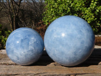 Polished Blue Calcite Spheres x 2 From Ihadilalana, Madagascar - Toprock Gemstones and Minerals