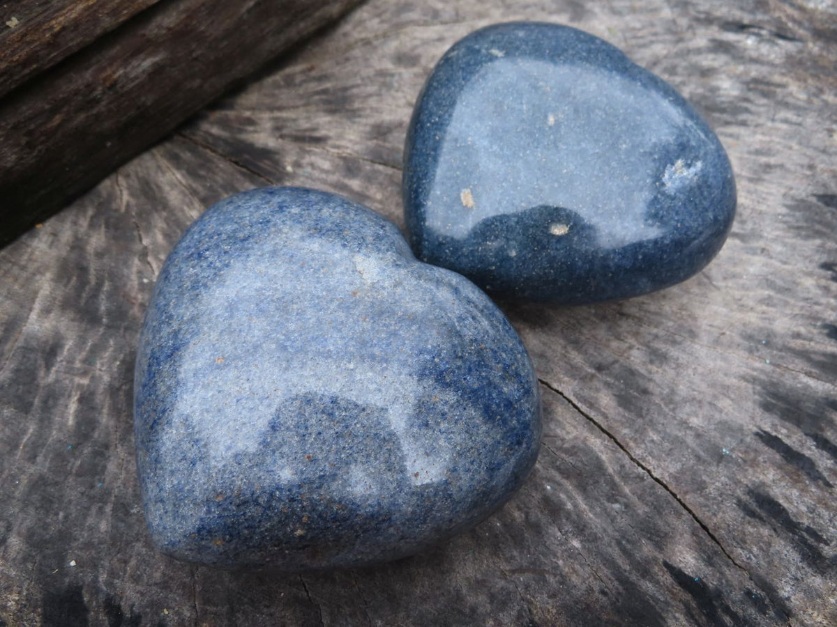 Polished Lazulite (Magnesium, Iron, and Aluminium Phosphate) Hearts x 4 From Ambatofinandrahana, Madagascar - TopRock