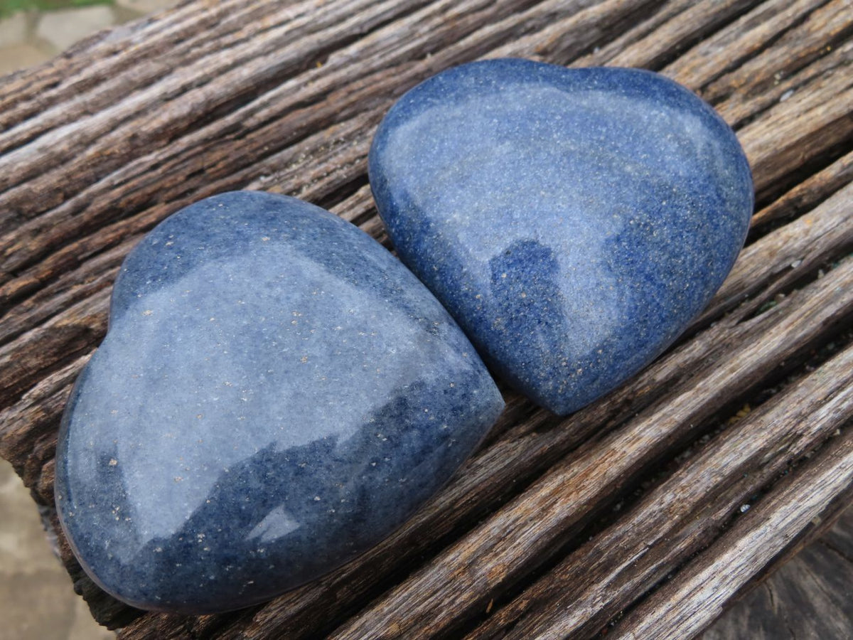 Polished Lazulite (Magnesium, Iron, and Aluminium Phosphate) Hearts x 4 From Ambatofinandrahana, Madagascar - TopRock