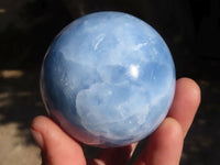 Polished Blue Calcite Spheres x 2 From Ihadilalana, Madagascar - Toprock Gemstones and Minerals