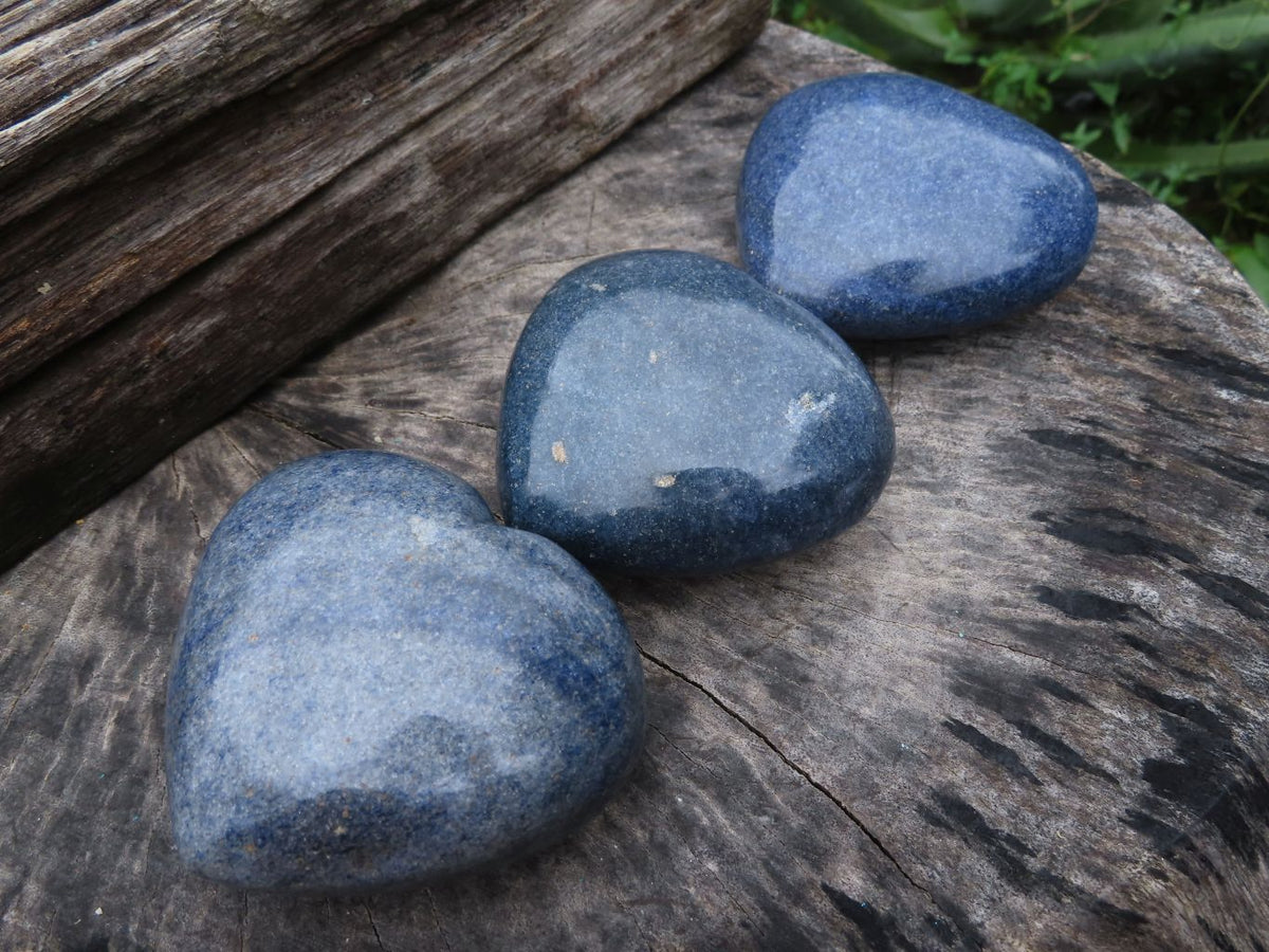 Polished Lazulite (Magnesium, Iron, and Aluminium Phosphate) Hearts x 4 From Ambatofinandrahana, Madagascar - TopRock