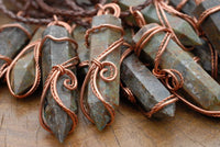 Polished Serpentine Crystals Set In Copper Art Wire Wrap Pendant - sold per piece - From Barberton, South Africa - TopRock