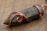 Polished Serpentine Crystals Set In Copper Art Wire Wrap Pendant - sold per piece - From Barberton, South Africa - TopRock