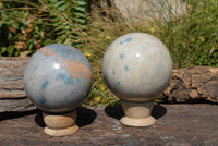 Polished Blue Spotted Spinel Spheres x 2 From Ambatofinadrahana, Madagascar - TopRock
