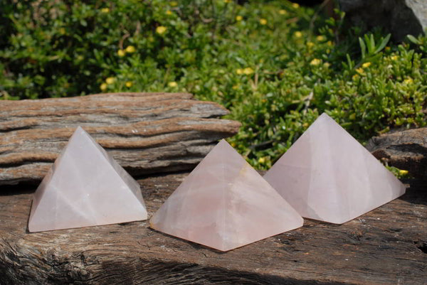 Polished Gemmy Rose Quartz Pyramids  x 3 From Madagascar - TopRock