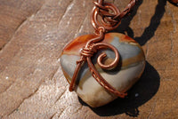 Polished Polychrome Jasper Mini Hearts Set In Copper Art Wire Wrap Pendant - sold per piece From Mahajunga, Madagascar - TopRock