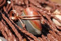 Polished Polychrome Jasper Mini Hearts Set In Copper Art Wire Wrap Pendant - sold per piece From Mahajunga, Madagascar - TopRock