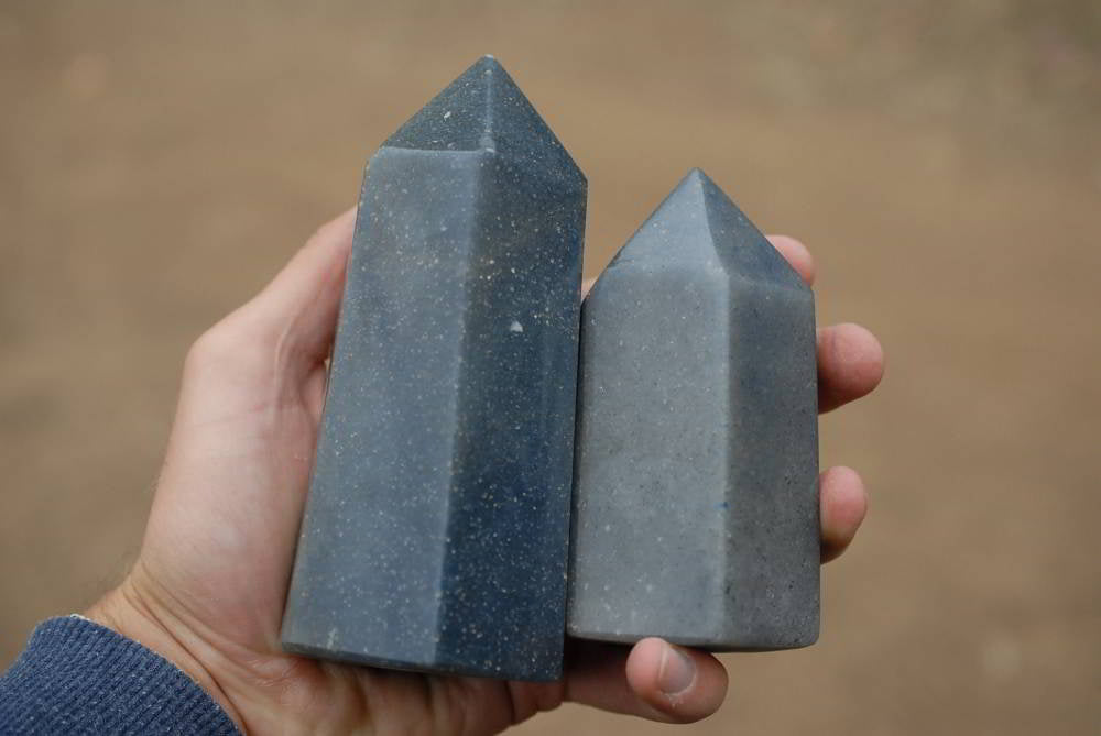 Polished Exceptional Small Lazulite (Mg, Fe, and Aluminium Phosphate) Crystal Points x 2 From Madagascar - TopRock