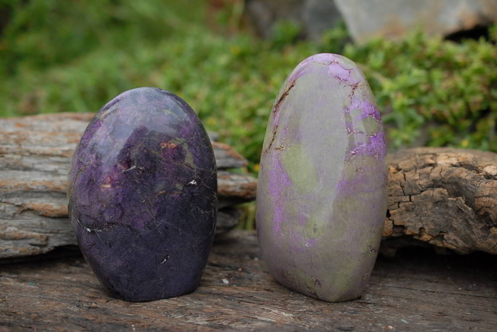 Natural Rare Stichtite & Green Serpentine Standing Free Forms x 2 From Barberton, South Africa - TopRock