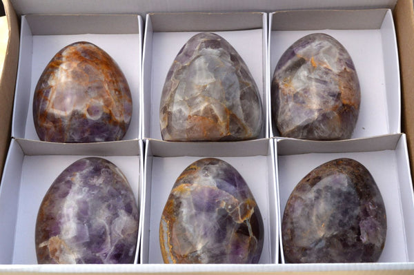 Polished Flower Chevron Amethyst Standing Free Forms x 6 From Madagascar - TopRock
