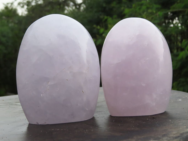 Polished New & Rare BLUE Rose Quartz Standing Free Forms x 2 From Madagascar - TopRock