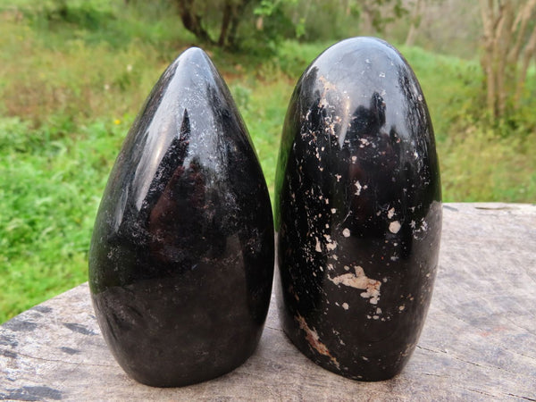 Polished Black Tourmaline Standing Free Forms x 3 From Madagascar - TopRock