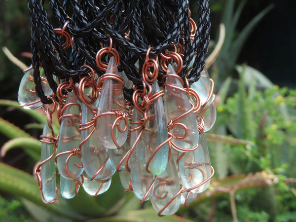 Polished Aqua Silica In Copper Art Wire Wrap  -  sold per piece From South Africa - TopRock