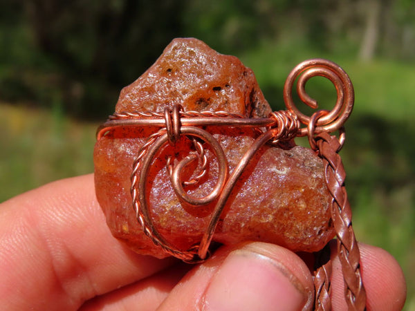 Natural Small Carnelian Nodules Set In Copper Art Wire Wrap Pendant - sold per piece From Botswana - TopRock