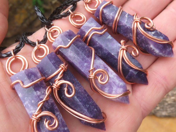 Polished Lepidolite Crystal In Copper Art Wire Wrap With Thong - sold per piece From Zimbabwe - TopRock