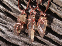 Natural Smokey Quartz Crystals with Copper Art Wire Wrap Pendant with Thong - Sold per piece - From Zimbabwe - TopRock