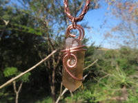 Natural Smokey Quartz Crystals with Copper Art Wire Wrap Pendant with Thong - Sold per piece - From Zimbabwe - TopRock