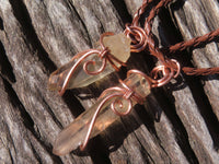 Natural Smokey Quartz Crystals with Copper Art Wire Wrap Pendant with Thong - Sold per piece - From Zimbabwe - TopRock