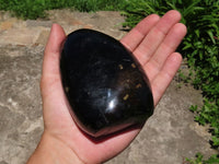 Polished Black Tourmaline Standing Free Forms With Biotite Mica Patterns x 3 From Madagascar - TopRock
